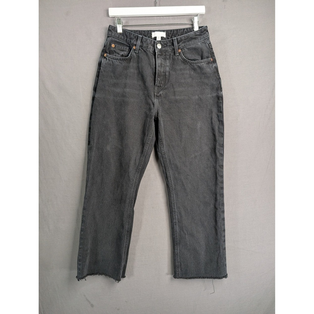 HM Womens High Waisted Straight Leg Jeans Grey Size 8 Raw Hem 100% Cotton